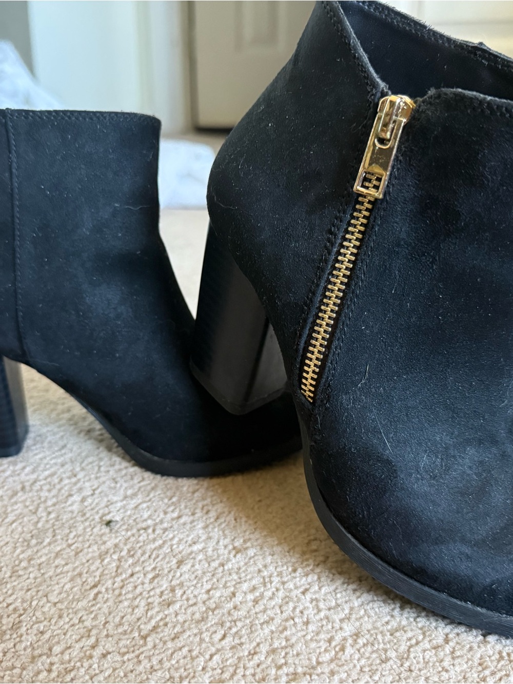 Call It Spring Black Suede Ankle Booties with Gold Zipper